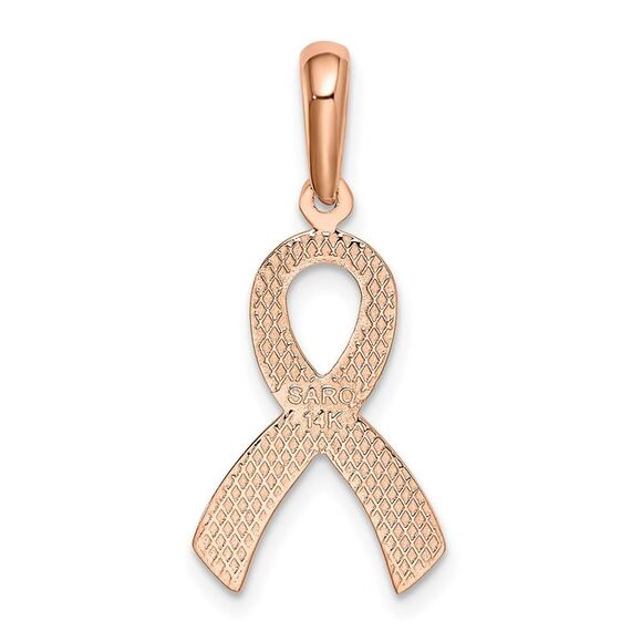 14k Rose Gold Polished and Satin Awareness Ribbon Pendant - Picture 3 of 6
